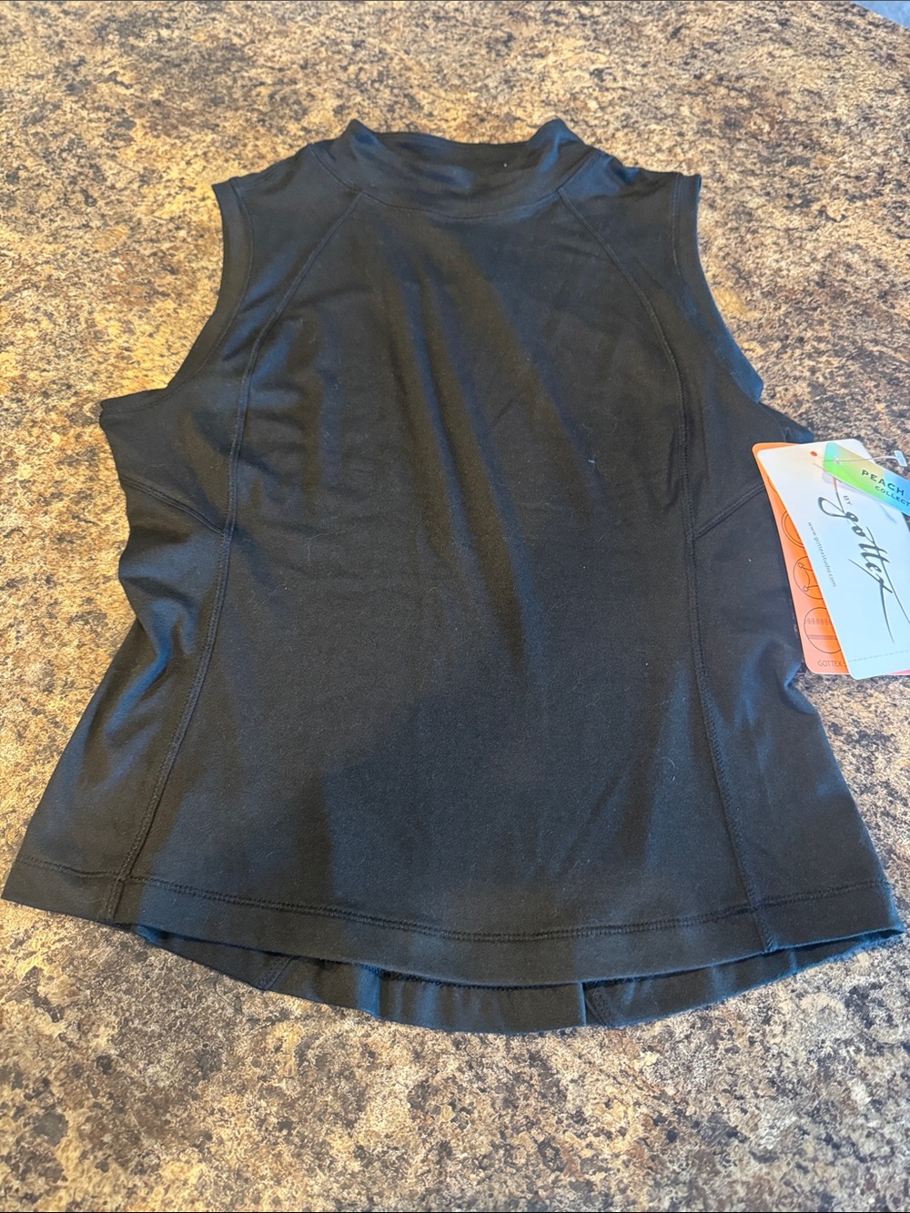 Gottex Black Mock Neck Sleeveless Tank Top, Peach Skin Collection